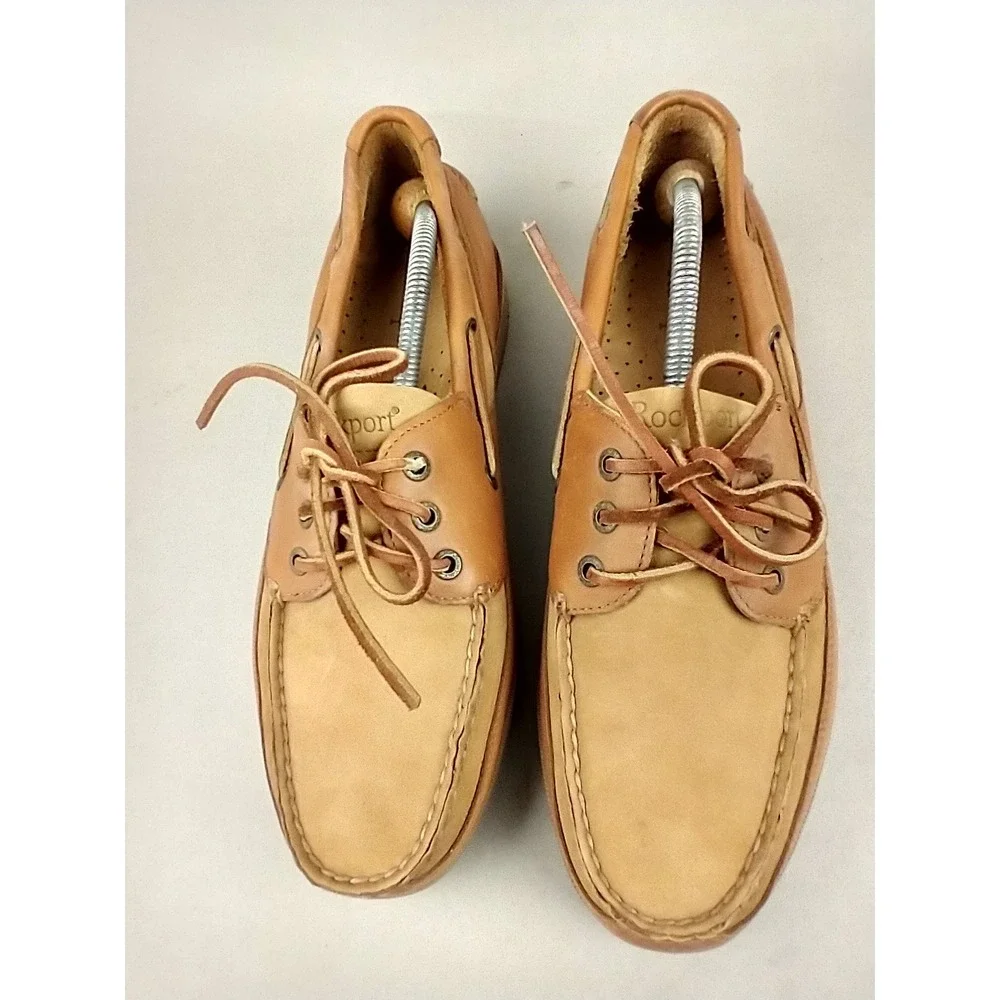 Rockport Mens M5166 Tan Leather Boat Shoes Nautical Loafers Size 11M